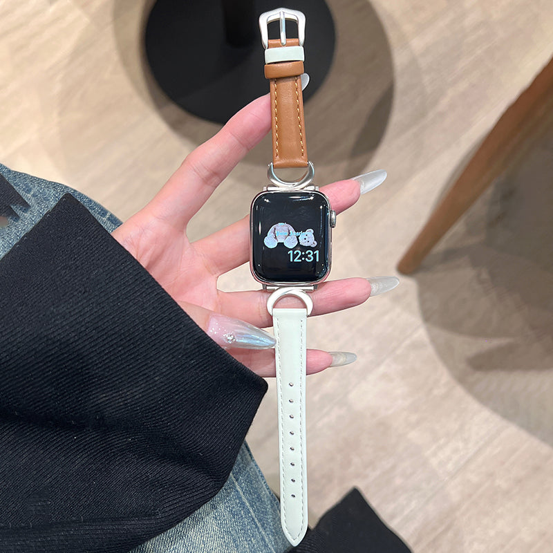 For Apple Watch 9 8 7 41mm / SE (2022) SE (2023) SE 6 5 4 40mm / 3 2 1 38mm Band Cow Leather Watch Strap - Caramel+White For Apple Watch 9 8 7 41mm / SE (2022) SE (2023) SE 6 5 4 40mm / 3 2 1 38mm Band Cow Leather Watch Strap - Caramel+White